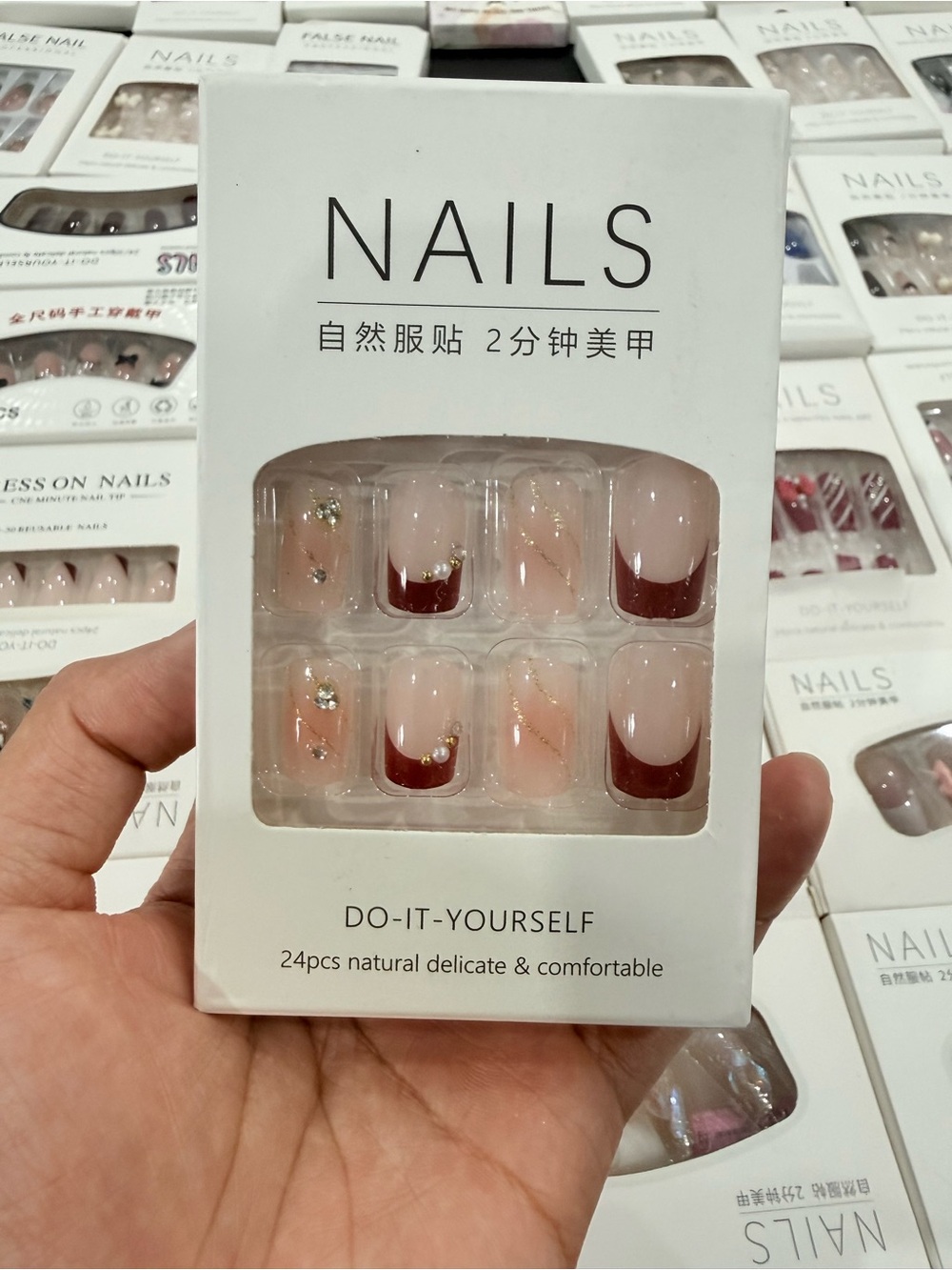 Do-It-Yourself Press-On Nails - Pink with Burgundy Tips